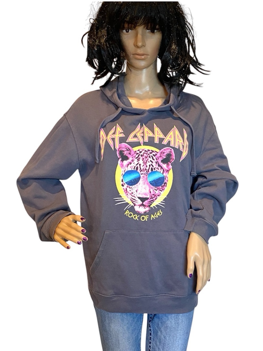 Def Leppard "Rock of Ages" Graphic Hoodie Sweatshirt by Freeze Gray Size XL VGC